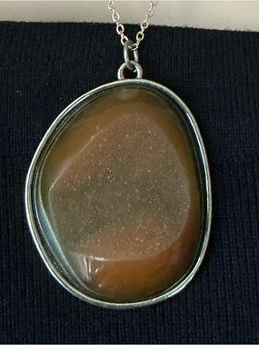 Silver tone  Brown Agate looking Pendant 1 -1/2 x 2”